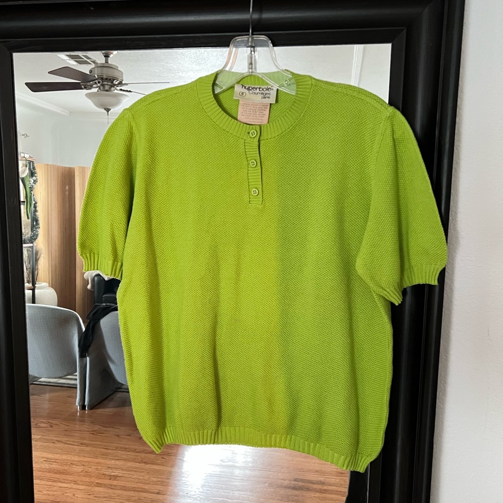 SOLD Courreges Green Knit Short Sleeve Blouse